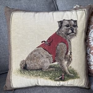 Hines of Oxford Terrier Dog Tapestry Pillow NWT 16x16 Zippered Cover READ